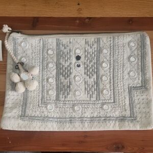 Embroidered White and Silver Canvas/mirrors Zipper Close Clutch Bloomingdale's
